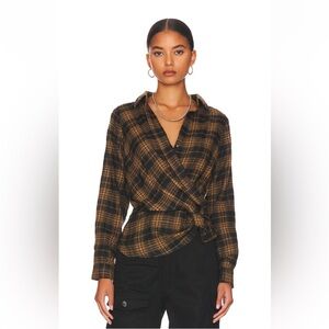 Heartloom Plaid Wrap Blouse - Black and Tan